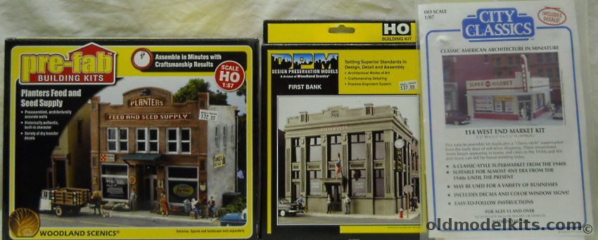 Woodland Scenics 1/87 Planters Feed and Seed Supply Pre-Fab / DPM First Bank / City Classics 114 West End Market (bagged) - HO Scale plastic model kit